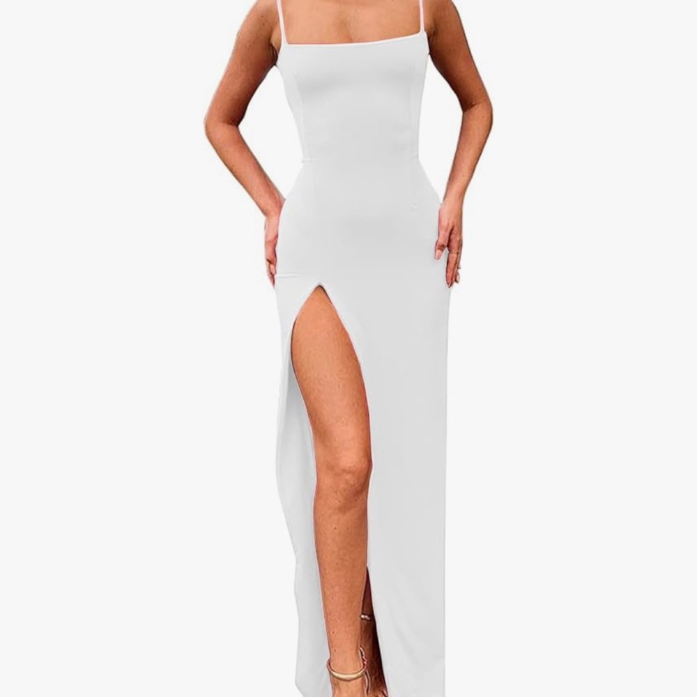 PRIMODA  Spaghetti Strap Backless Thighhigh SlitMaxi Long Dress Club Party Dress